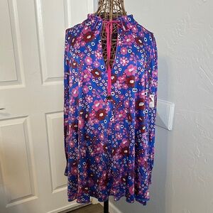 Free People Floral Mini Dress - Blue and Pink